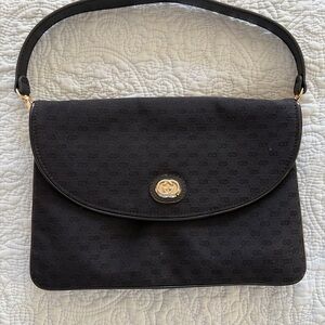 Gucci Black GG Canvas Shoulder Bag with Gold Hardware